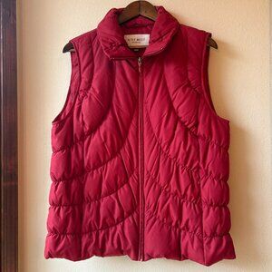 Nine West Down Filled Quilted Puffer Vest Red Puffer Vest Zip Pockets Size XL